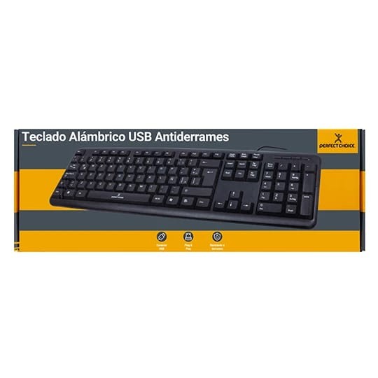 Teclado USB Alambrico Antiderrames Negro Perfect Choice
